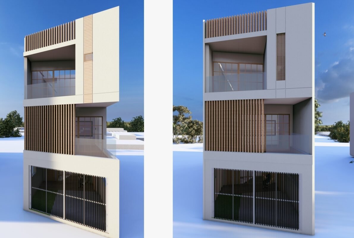 Urban Contemporary Villa in Patna, with vertical timber louvres and full-height glazing